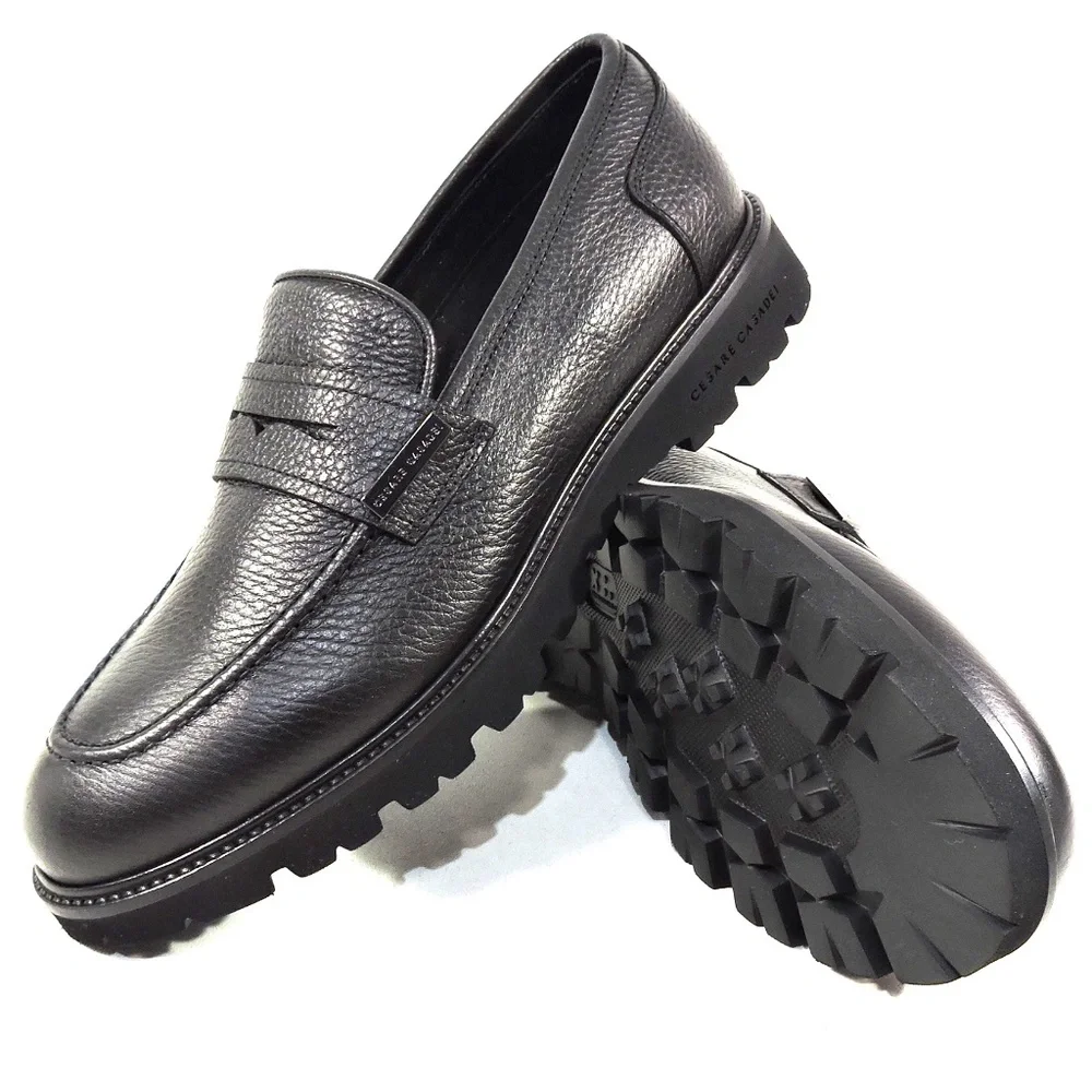 CASADEI 🇮🇹 MEN'S BLACK SOFT LEATHER COMFORT LOAFERS - Picture 7 of 8